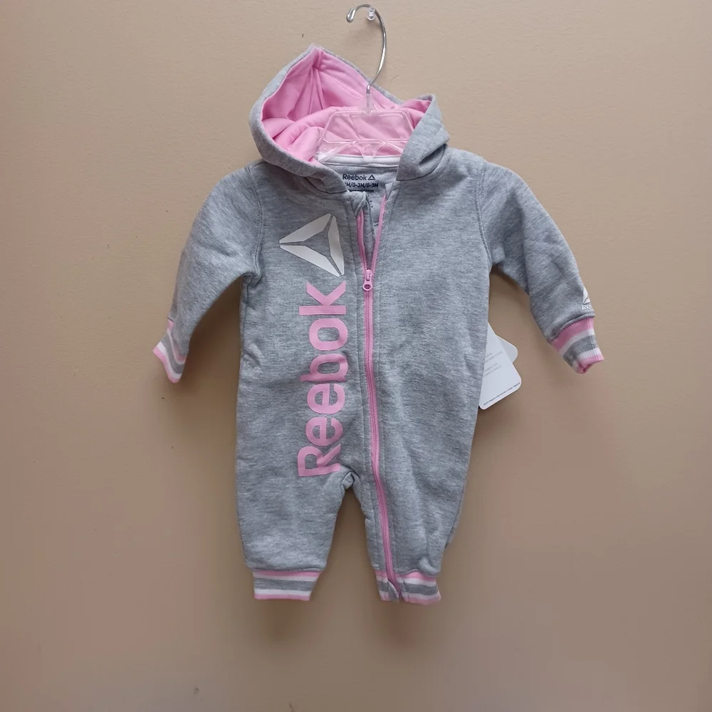 New REEBOK one piece fleecy romper zip hoodie- Newborn